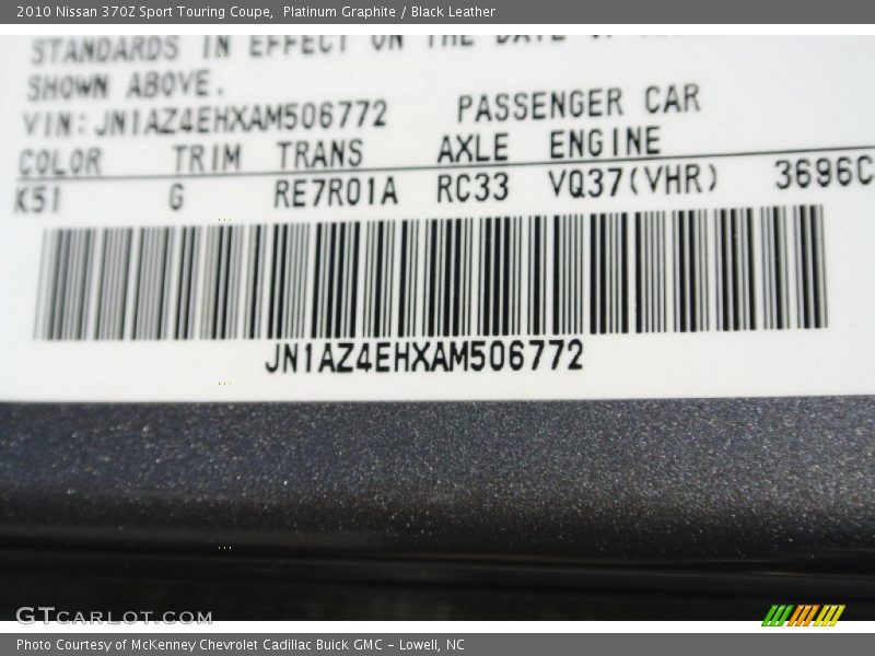 2010 370Z Sport Touring Coupe Platinum Graphite Color Code K51