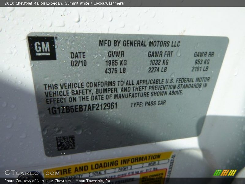 Summit White / Cocoa/Cashmere 2010 Chevrolet Malibu LS Sedan