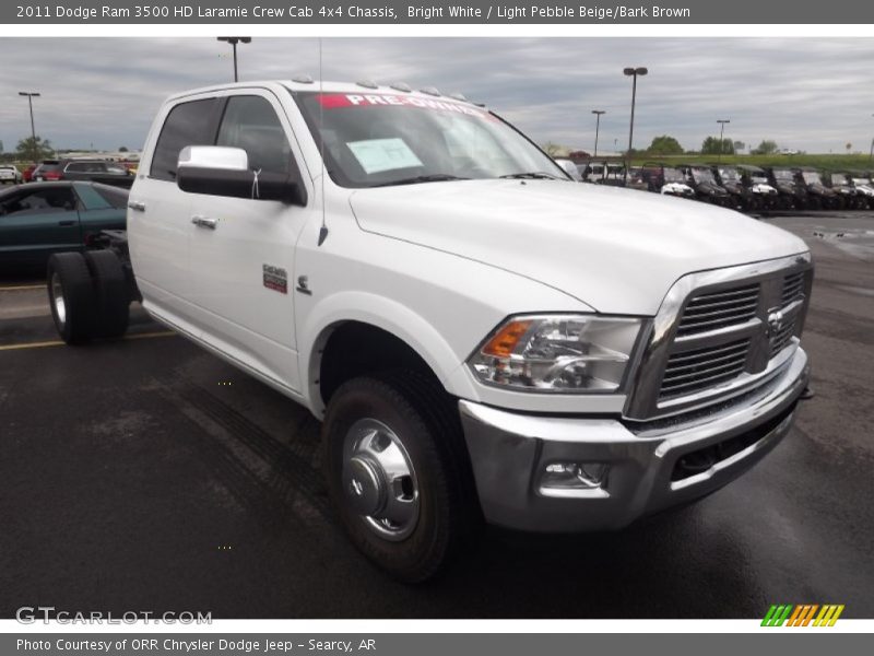 Bright White / Light Pebble Beige/Bark Brown 2011 Dodge Ram 3500 HD Laramie Crew Cab 4x4 Chassis
