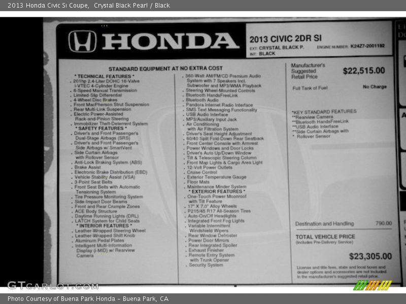 Crystal Black Pearl / Black 2013 Honda Civic Si Coupe