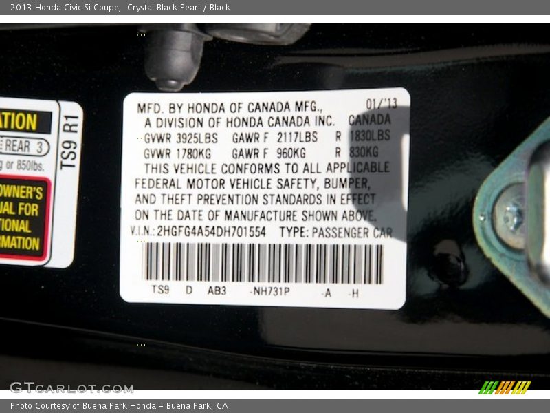 Crystal Black Pearl / Black 2013 Honda Civic Si Coupe