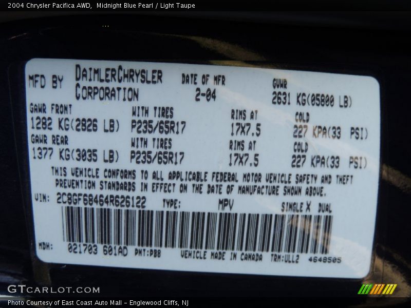 Midnight Blue Pearl / Light Taupe 2004 Chrysler Pacifica AWD