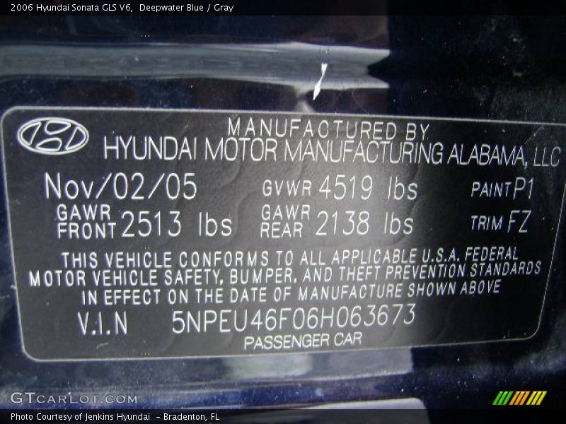 Deepwater Blue / Gray 2006 Hyundai Sonata GLS V6