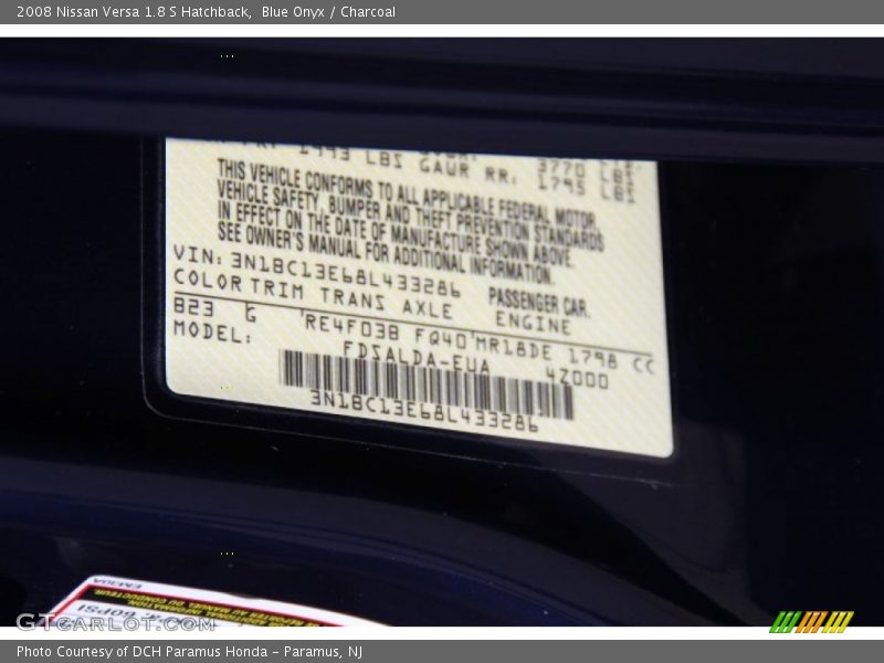 Blue Onyx / Charcoal 2008 Nissan Versa 1.8 S Hatchback