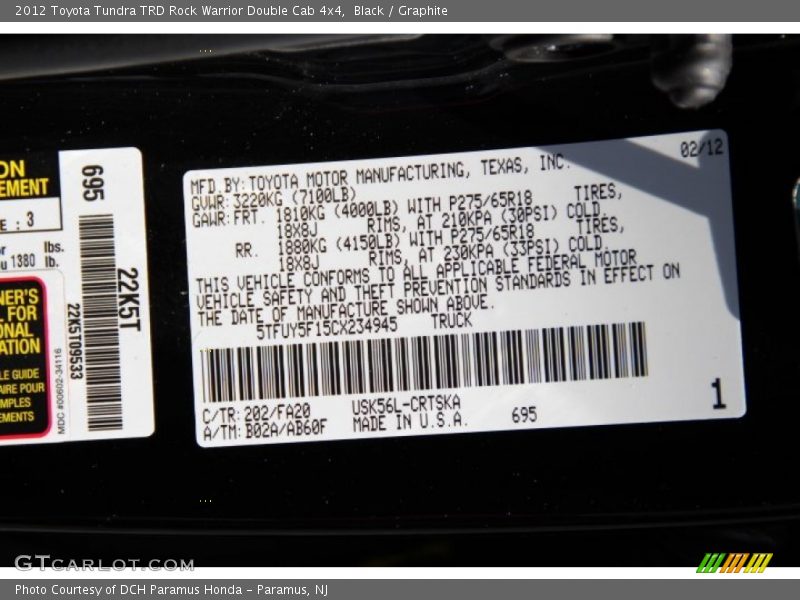 Black / Graphite 2012 Toyota Tundra TRD Rock Warrior Double Cab 4x4