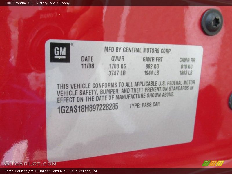 Victory Red / Ebony 2009 Pontiac G5