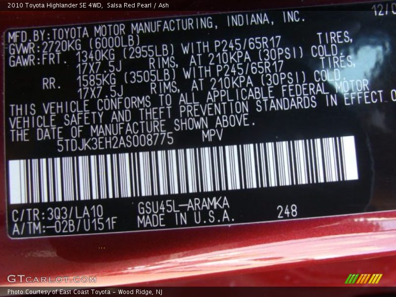 Salsa Red Pearl / Ash 2010 Toyota Highlander SE 4WD