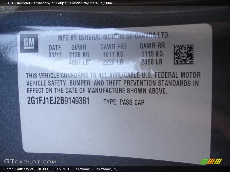 Cyber Gray Metallic / Black 2011 Chevrolet Camaro SS/RS Coupe