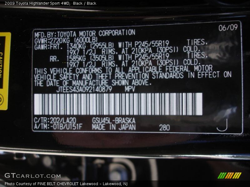 Black / Black 2009 Toyota Highlander Sport 4WD