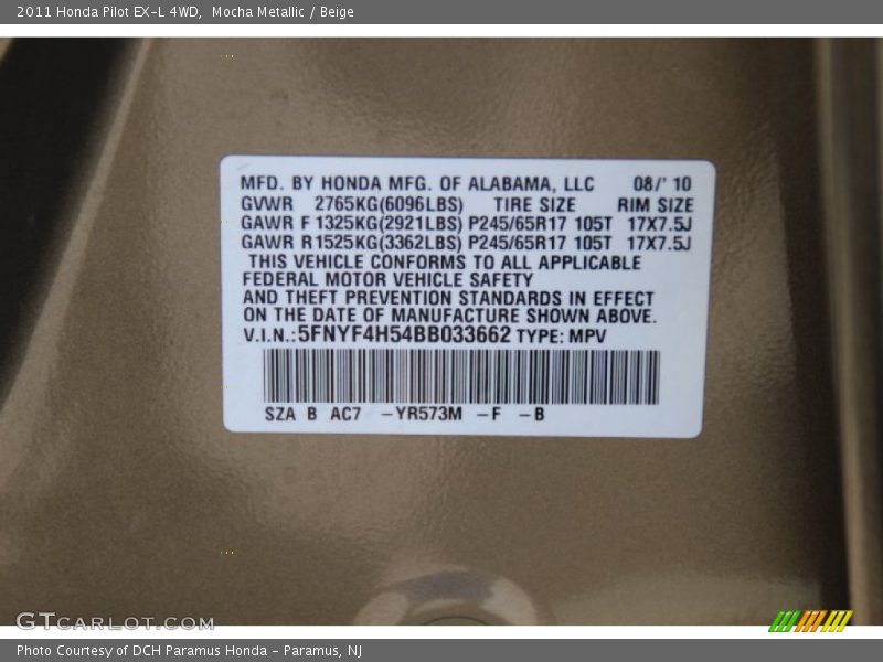 Mocha Metallic / Beige 2011 Honda Pilot EX-L 4WD