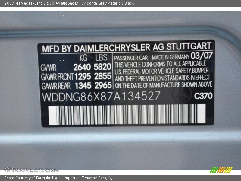 Andorite Grey Metallic / Black 2007 Mercedes-Benz S 550 4Matic Sedan