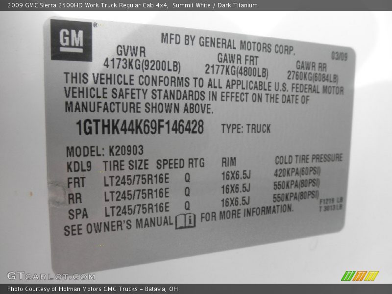 Summit White / Dark Titanium 2009 GMC Sierra 2500HD Work Truck Regular Cab 4x4