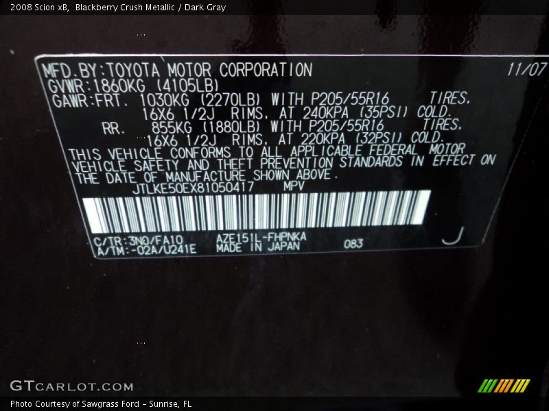 Blackberry Crush Metallic / Dark Gray 2008 Scion xB