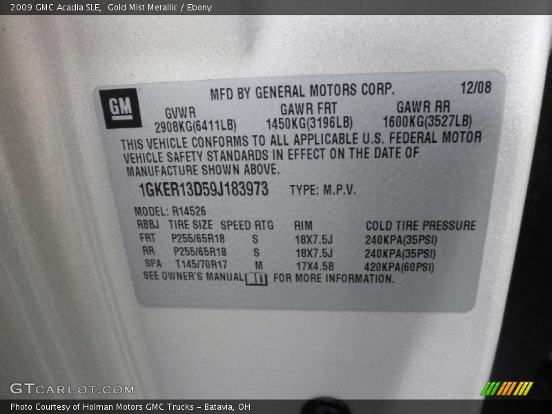 Gold Mist Metallic / Ebony 2009 GMC Acadia SLE