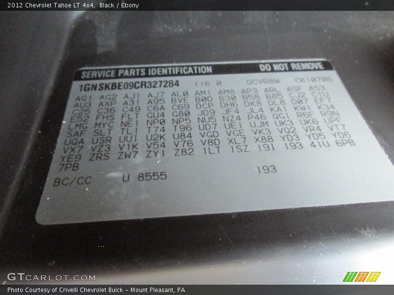2012 Tahoe LT 4x4 Black Color Code 8555