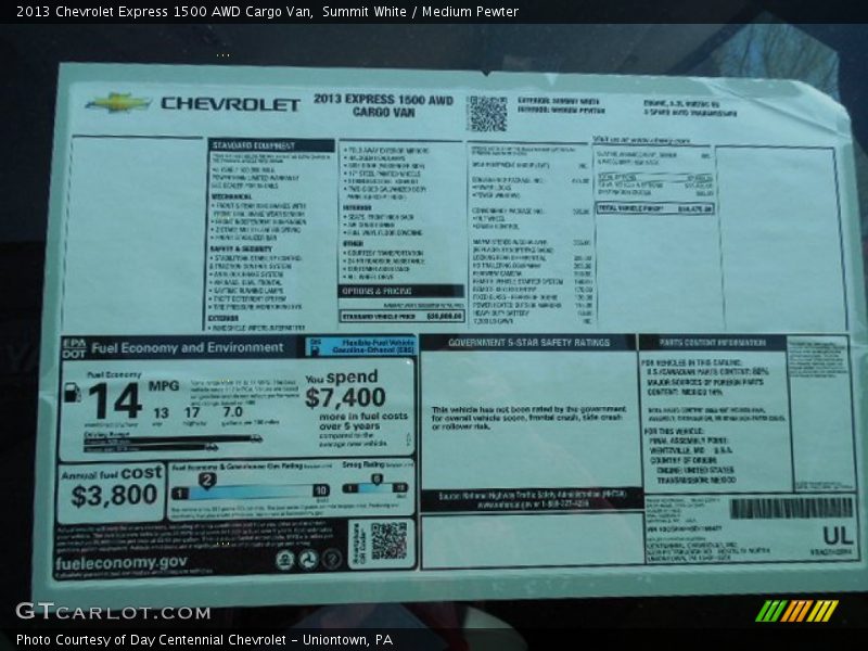  2013 Express 1500 AWD Cargo Van Window Sticker