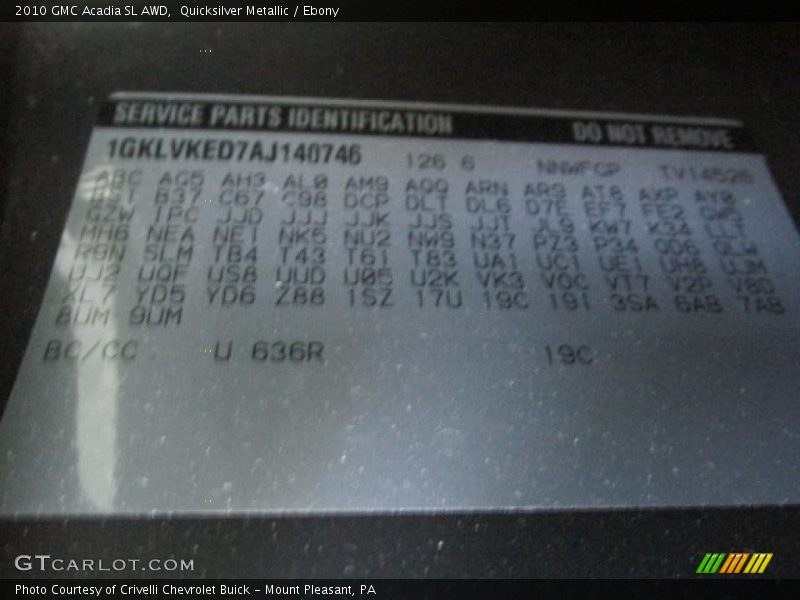 2010 Acadia SL AWD Quicksilver Metallic Color Code 636R