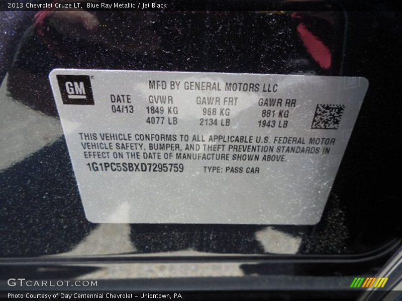 Blue Ray Metallic / Jet Black 2013 Chevrolet Cruze LT