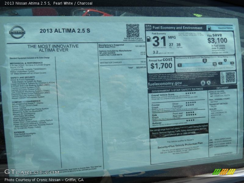 Pearl White / Charcoal 2013 Nissan Altima 2.5 S