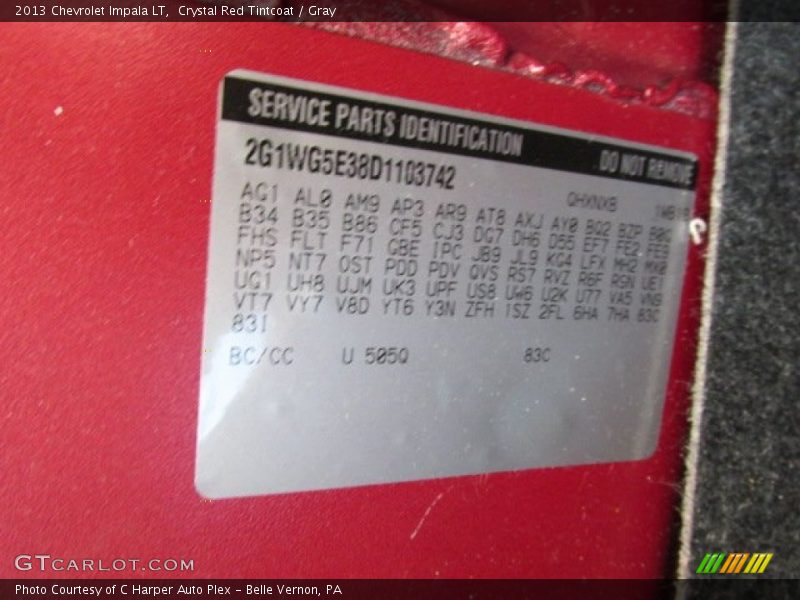 2013 Impala LT Crystal Red Tintcoat Color Code 505Q