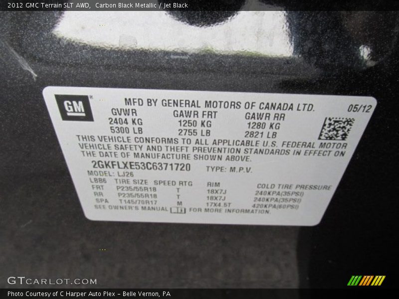 Carbon Black Metallic / Jet Black 2012 GMC Terrain SLT AWD