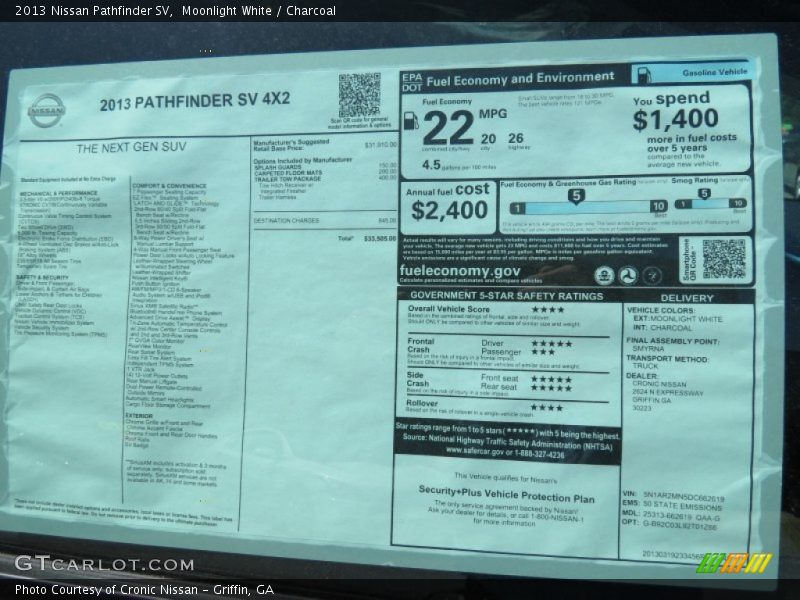  2013 Pathfinder SV Window Sticker