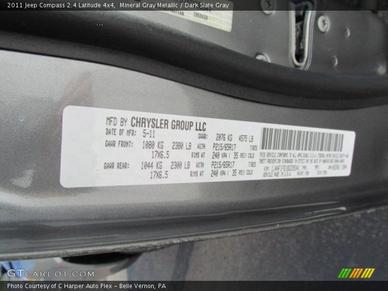 Mineral Gray Metallic / Dark Slate Gray 2011 Jeep Compass 2.4 Latitude 4x4