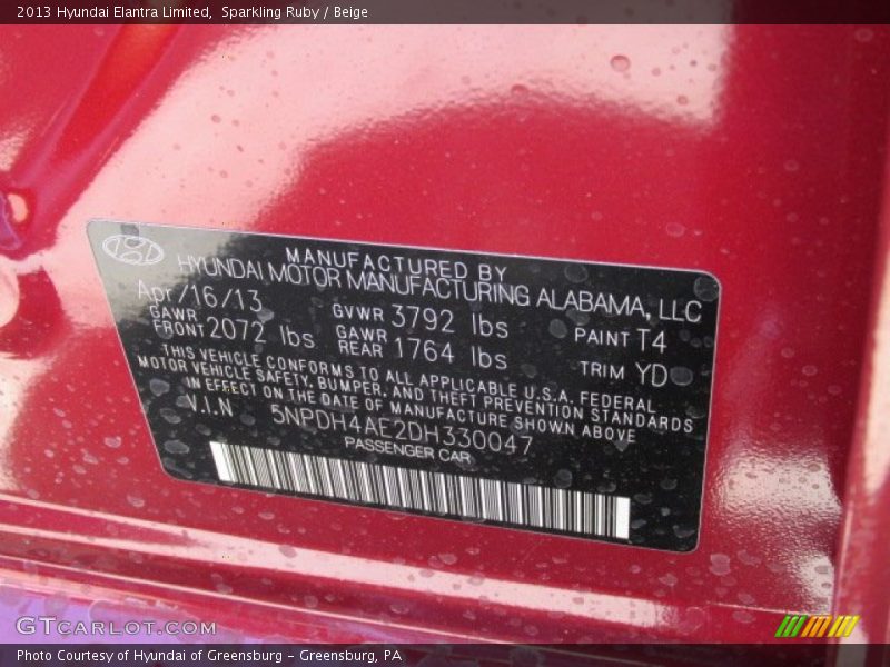 Sparkling Ruby / Beige 2013 Hyundai Elantra Limited