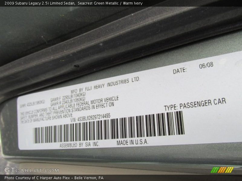 Seacrest Green Metallic / Warm Ivory 2009 Subaru Legacy 2.5i Limited Sedan