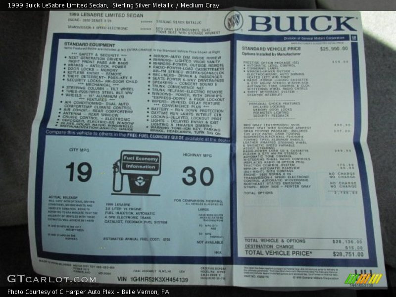 1999 LeSabre Limited Sedan Window Sticker