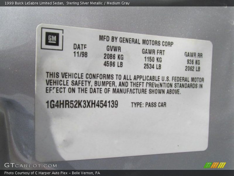 Info Tag of 1999 LeSabre Limited Sedan