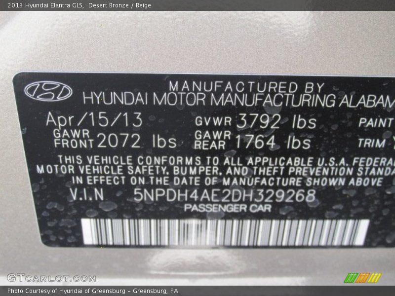 Desert Bronze / Beige 2013 Hyundai Elantra GLS