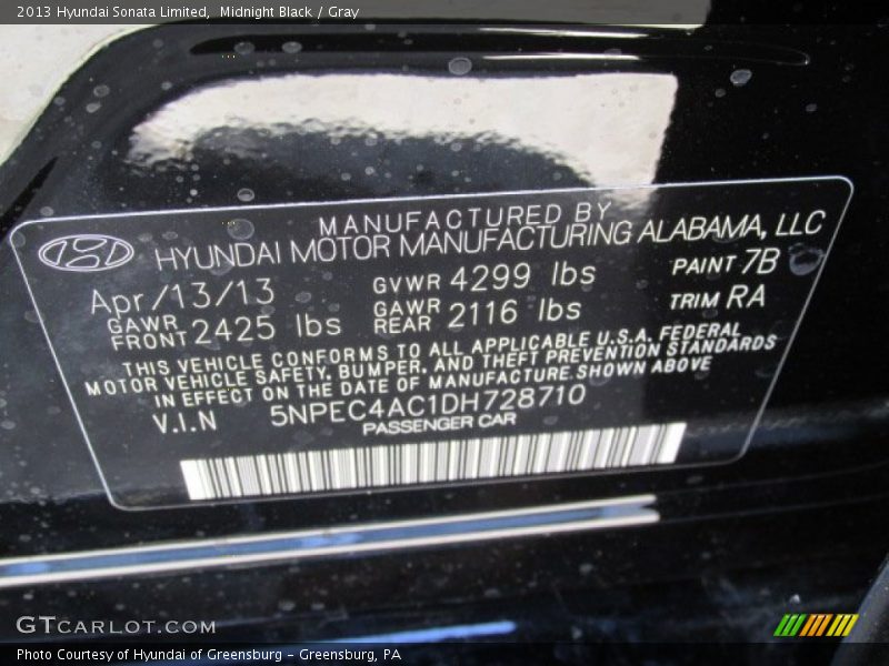 Midnight Black / Gray 2013 Hyundai Sonata Limited