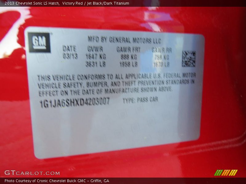 Victory Red / Jet Black/Dark Titanium 2013 Chevrolet Sonic LS Hatch