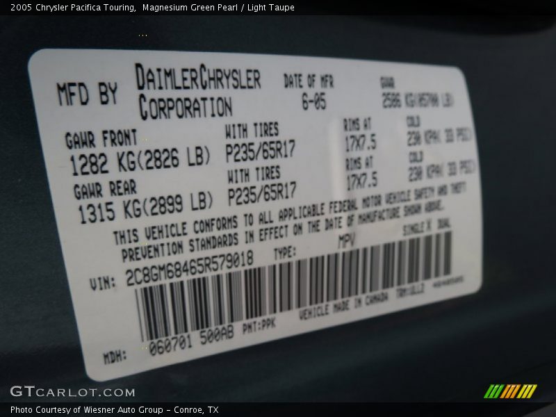 2005 Pacifica Touring Magnesium Green Pearl Color Code PPK