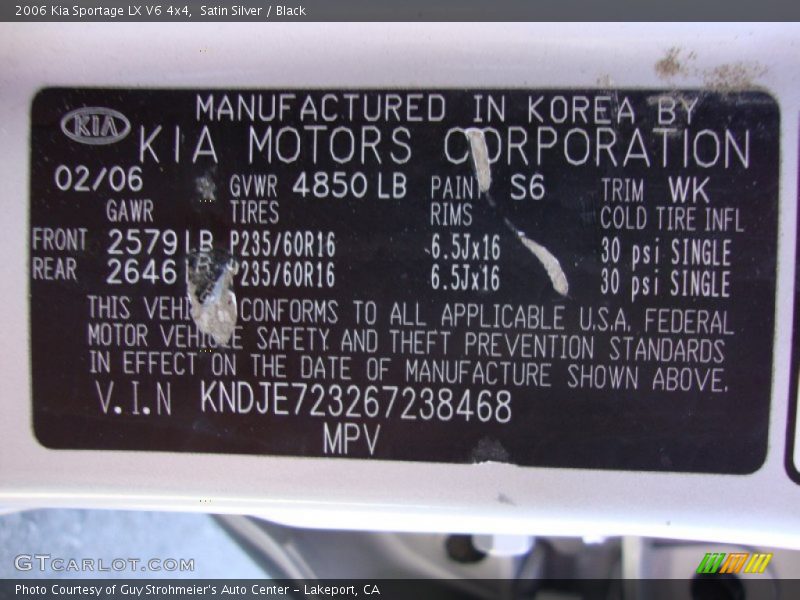 Satin Silver / Black 2006 Kia Sportage LX V6 4x4