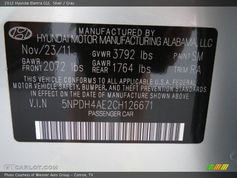 Silver / Gray 2012 Hyundai Elantra GLS