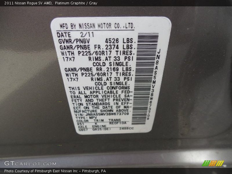 Platinum Graphite / Gray 2011 Nissan Rogue SV AWD
