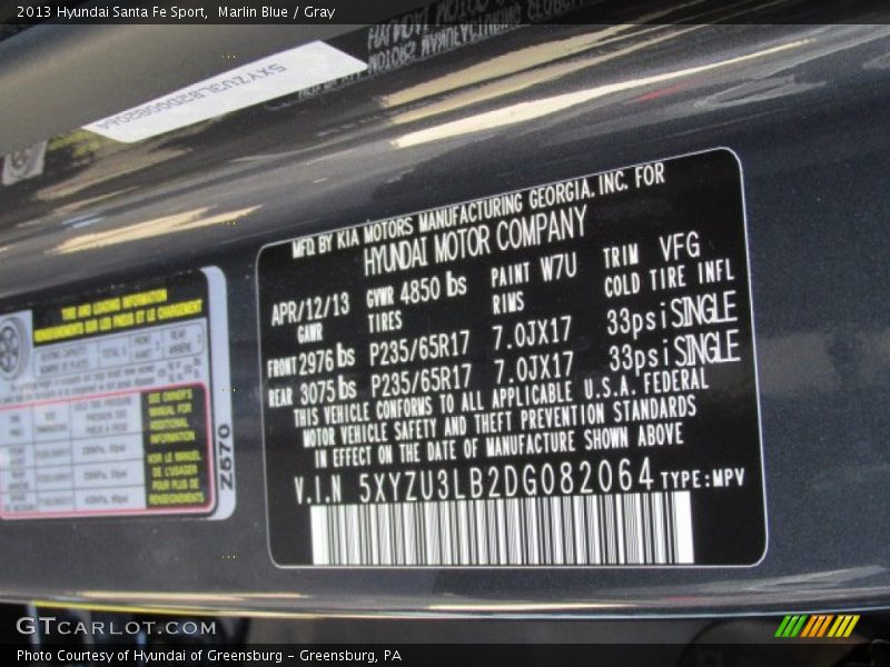 Marlin Blue / Gray 2013 Hyundai Santa Fe Sport