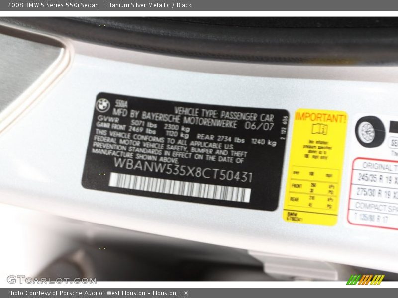 Titanium Silver Metallic / Black 2008 BMW 5 Series 550i Sedan
