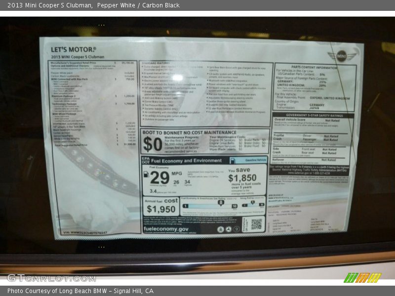 Pepper White / Carbon Black 2013 Mini Cooper S Clubman