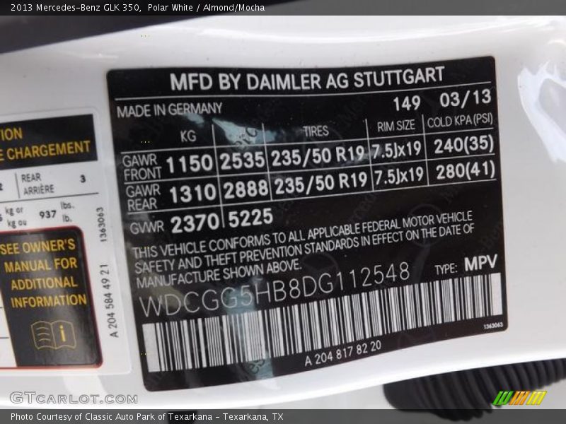 Polar White / Almond/Mocha 2013 Mercedes-Benz GLK 350