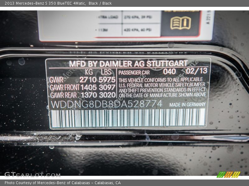 2013 S 350 BlueTEC 4Matic Black Color Code 040