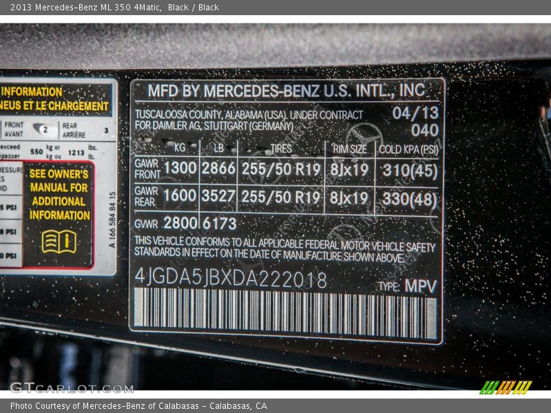 Black / Black 2013 Mercedes-Benz ML 350 4Matic