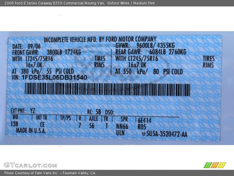 Oxford White / Medium Flint 2006 Ford E Series Cutaway E350 Commercial Moving Van