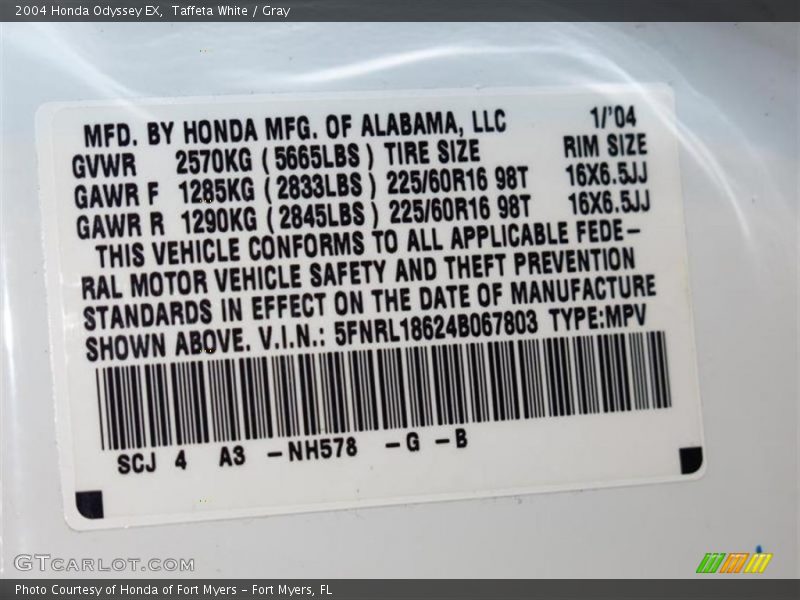 Taffeta White / Gray 2004 Honda Odyssey EX