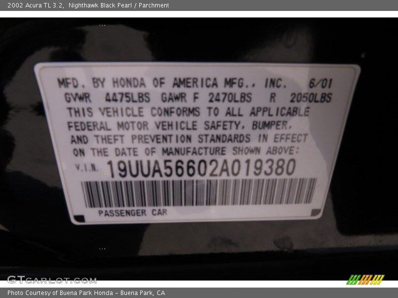 Nighthawk Black Pearl / Parchment 2002 Acura TL 3.2