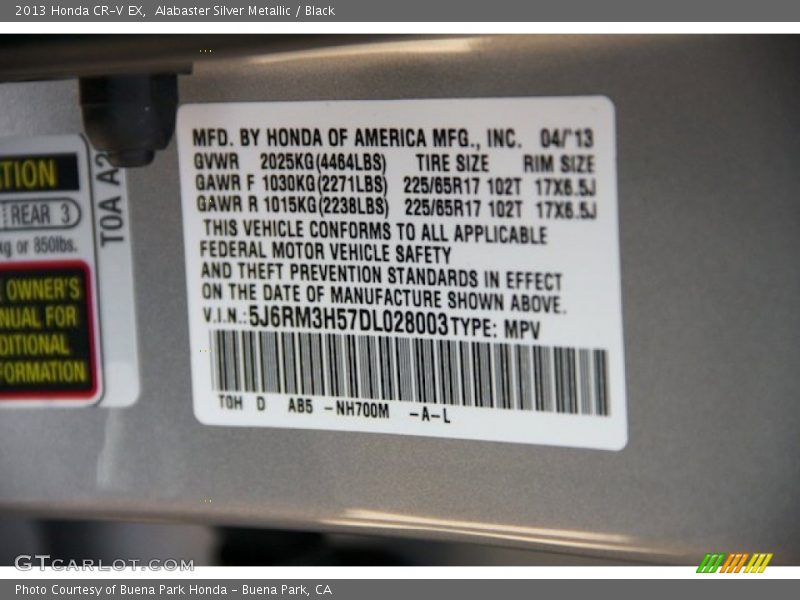 Alabaster Silver Metallic / Black 2013 Honda CR-V EX
