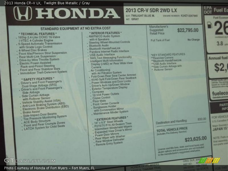 Twilight Blue Metallic / Gray 2013 Honda CR-V LX