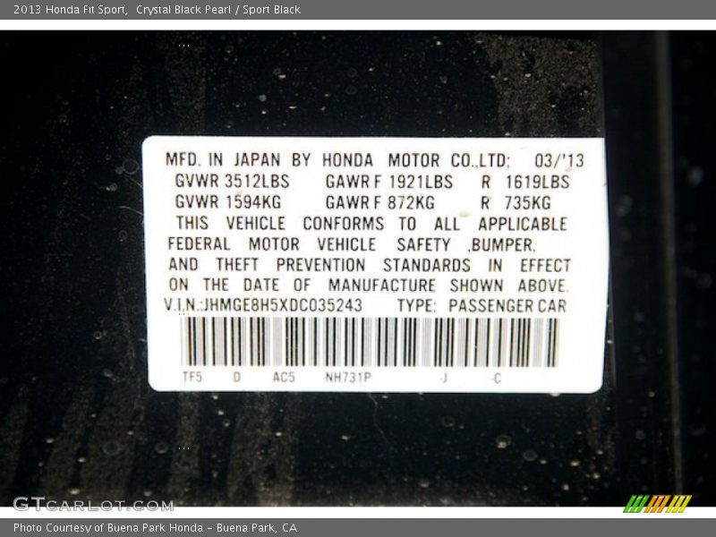 Crystal Black Pearl / Sport Black 2013 Honda Fit Sport